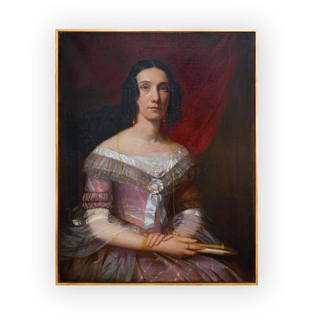 Early 20th Century Dark Red and Pink Antique Portrait of a Victorian Lady, 20th Century For Sale - Image 5 of 12