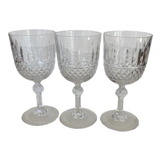 Vintage Clear Cut Crystal "Cristal De Paris" Wine Glasses- Set of 3 For Sale