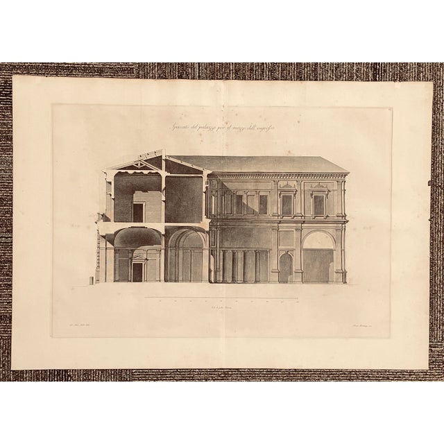 Original 1784 antique engraving of a section of the 16th century Villa Giulia in Rome. The Villa Giulia is named after...