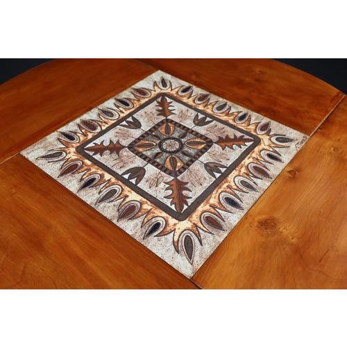 Mid-Century French Elm and Ceramic Dining Table by A. Picard, 1970s For Sale - Image 6 of 11