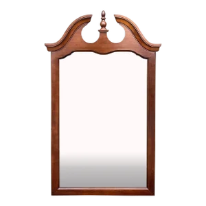 Vintage Thomasville Winston Court Collection Traditional Cherry Wall Mirror With Crown & Finial Top