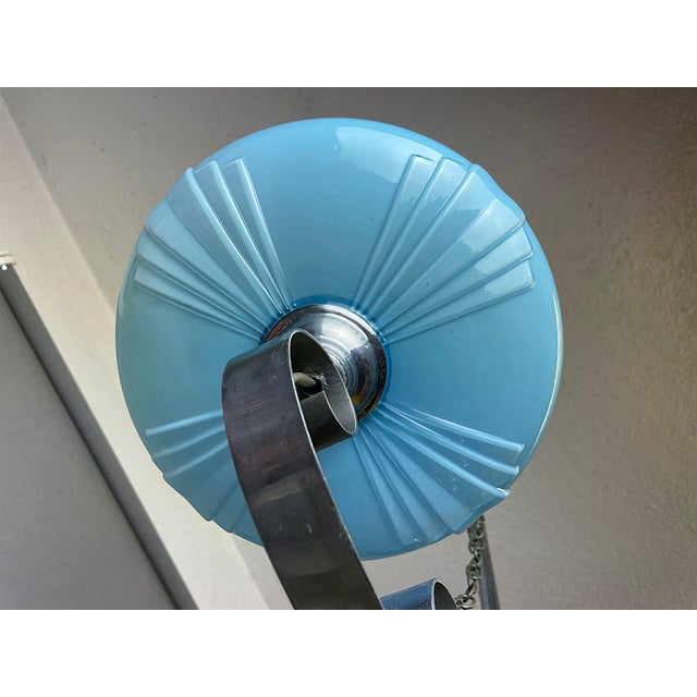 1940s Art Deco Chandelier with Two Opaline Blue Glass Shades, 1940s For Sale - Image 5 of 14