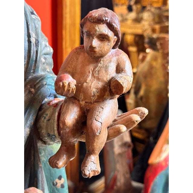 Antique Peruvian Polychromed Wood Sculpture, 1750 For Sale - Image 9 of 12