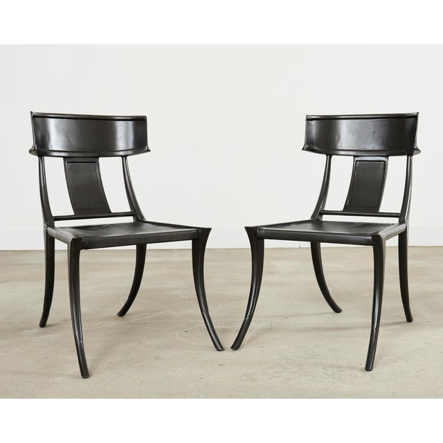 Charcoal Michael Taylor Metal Klismos Garden Chairs Set of Four For Sale - Image 8 of 18