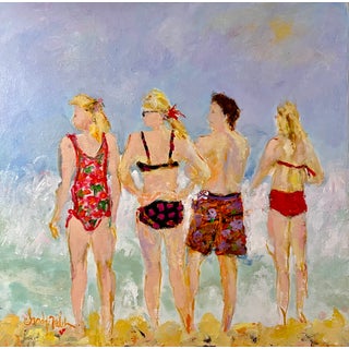 "Four Bathers" Original Expressionist Figurative Painting by Sandy Welch For Sale