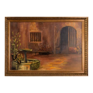 Courtyard With Fountain - Interior Landscape in Oil on Canvas by Muriel Kittock For Sale