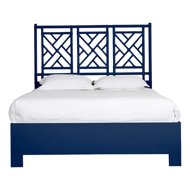 Chippendale Standard Bed Double, Navy Blue For Sale