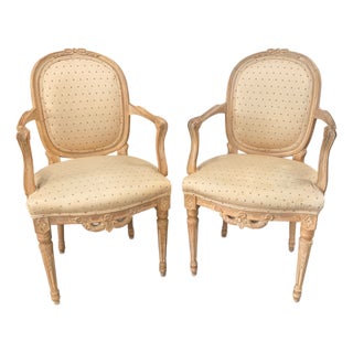 Late 20th Century Pair of Louis XVI Style Carved Wood Armchairs For Sale