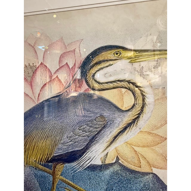 Asian Vintage Blue Heron Lotus Framed Print For Sale - Image 3 of 4