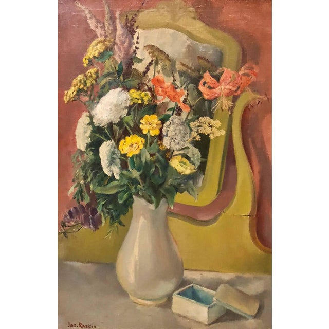 Joseph Raskin painted still lifes throughout his career, often using them for formal and technical experimentation. Here,...