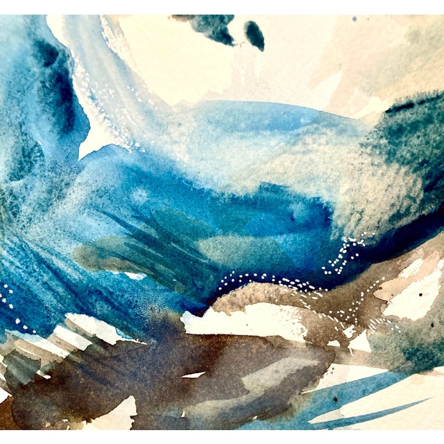 Small Abstract Ocean Watercolor in Blues and Natural Colors by Michele Zuzalek For Sale - Image 4 of 8