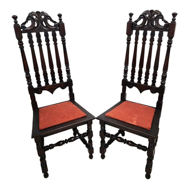 Antique Hall Chairs Walnut Dining Accent Pair For Sale