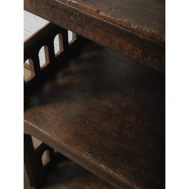 Rustic Carved Wooden Shelf With Architectural Lattice Detail For Sale - Image 3 of 6