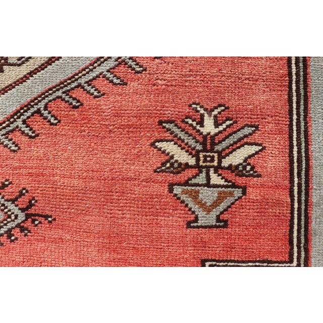 Vintage Turkish Oushak Rug With Coral, Ice Blue, and Soft Mocha Tones 4'1"x7'7" For Sale - Image 11 of 13
