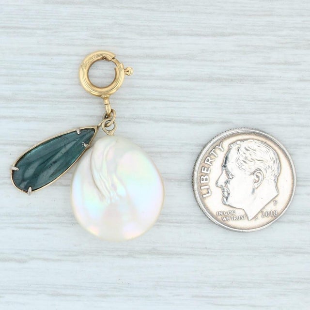 2020s Cultured Pearl Indicolite Charm 18k Gold Gemstone Drop Nordstrom Pendant For Sale - Image 5 of 5