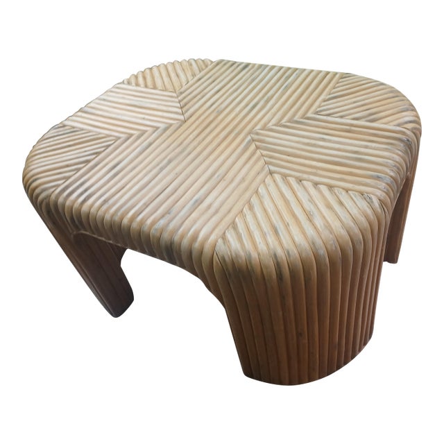 Vintage Split Reed Bamboo Waterfall Coffee Table For Sale