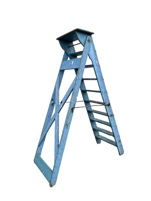 French Blue Painted Step Ladder, 1940s