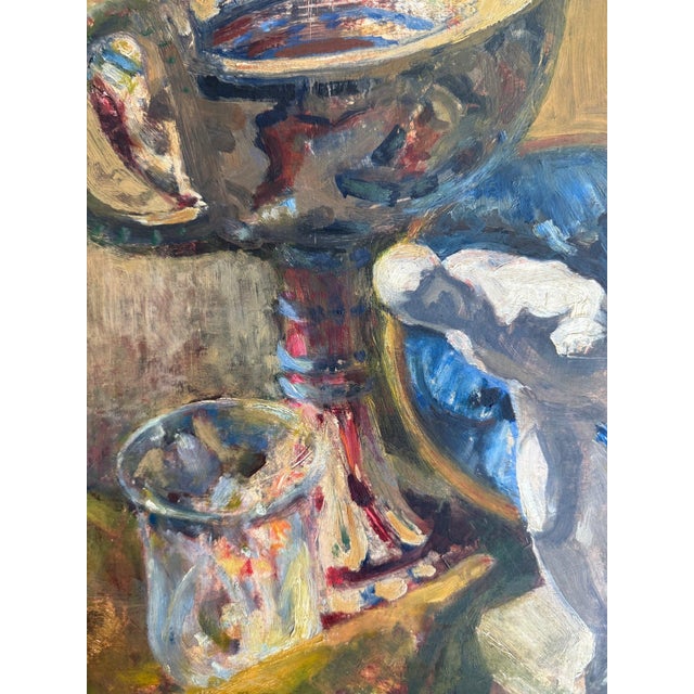 Wood Jean Sauvignier 1947 Ancient Greek French Still Life Nature Morte Oil Painting in Washed Wood Frame For Sale - Image 7 of 7