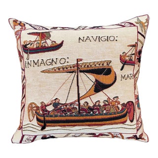 Bayeux Norman Boat Tapestry Cushion With Feather Filler - 46x46cm (18"x18") For Sale