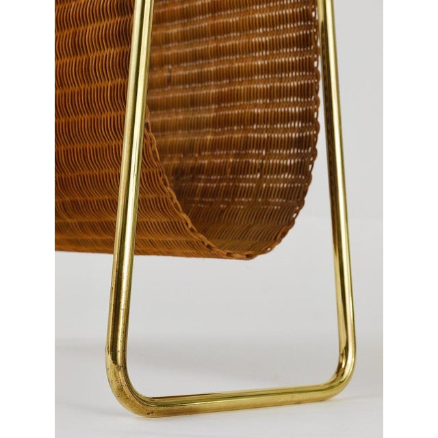 Mid-Century Magazine Rack in Brass and Woven Cane in the style of Carl Auböck, Austria, 1950s For Sale - Image 15 of 18