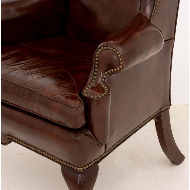 Wood American Studded Upholstered Wingback Armchair For Sale - Image 7 of 10