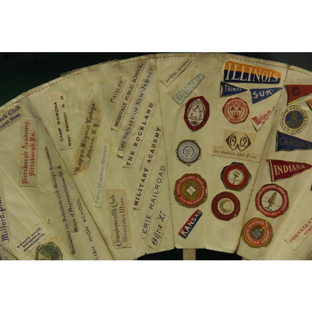 Mid 20th Century Framed 16 Panel Double-Sided Fan W/ Stationery Crests For Sale - Image 5 of 6