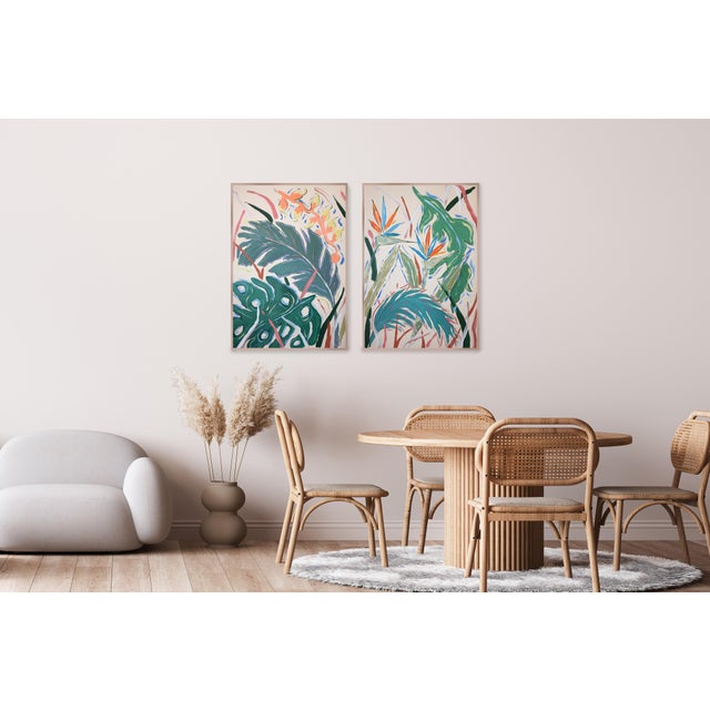 2020s 2026, Birds of Paradise, Illustration Style Painting Diptych For Sale - Image 5 of 10