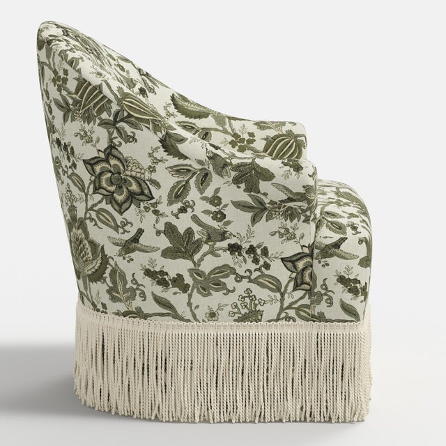 Not Yet Made - Made To Order Cecile Ivory Fringe Swivel Chair in Prairie Floral Light Green For Sale - Image 5 of 7