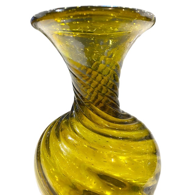 Glass Antique 19th Century Zanesville Handblown Glass Vase, Amber Swirl With Ribbed Detail For Sale - Image 7 of 11