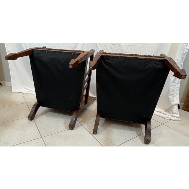 Antique Teak and Cane Arts & Crafts Style Plantation Chairs With Dowel Construction- A Pair For Sale - Image 14 of 18