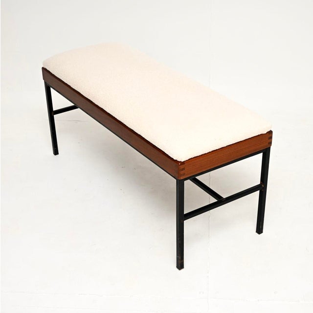 Mid-Century Modern Vintage Wooden Steel Bench in Boucle, 1950 For Sale - Image 3 of 8