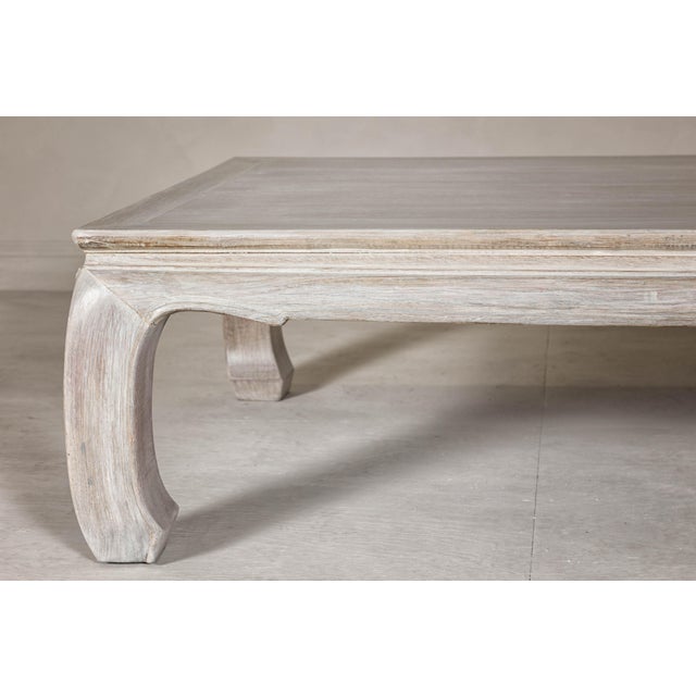 Wood Teak Ming Style Whitewash Coffee Table with Chow Legs and Carved Apron For Sale - Image 7 of 12