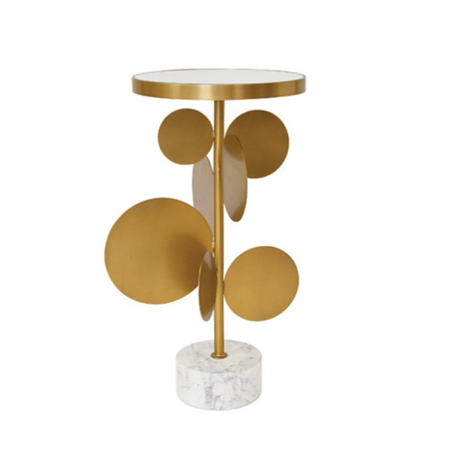 2020s Matthew Izzo Home Cassius Antique Brass Base and Round Marble Top Side Table For Sale - Image 5 of 5