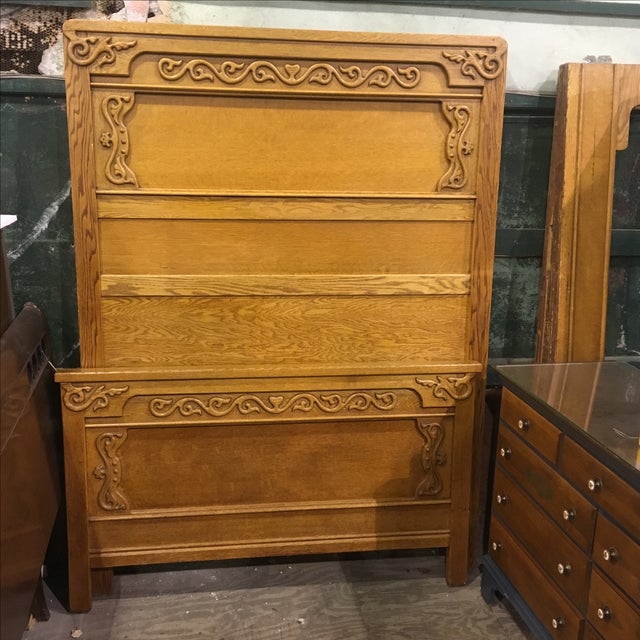 Antique Victorian Oak High Back Bed Chairish