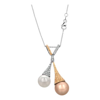 18 Karat Gold Fancy White Yellow Diamond 0.60 Carat White Golden Pearls Pendant For Sale
