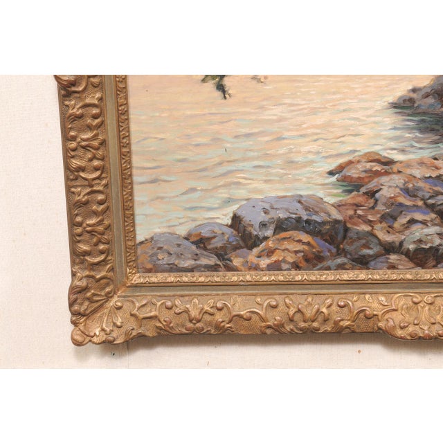 Coastal Early 20th Century Swedish Shoreline Painting, Beautiful Frame For Sale - Image 3 of 13