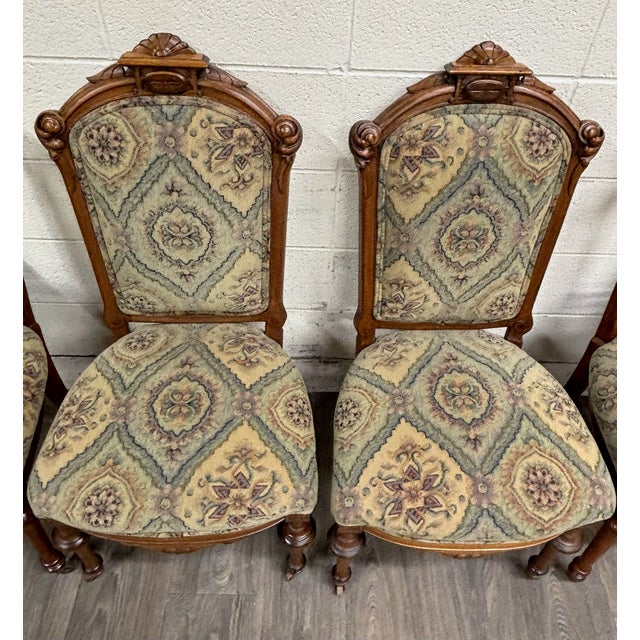 Victorian Antique Victorian Oak and Tapestry Dining Chairs - Set of 6 For Sale - Image 3 of 11