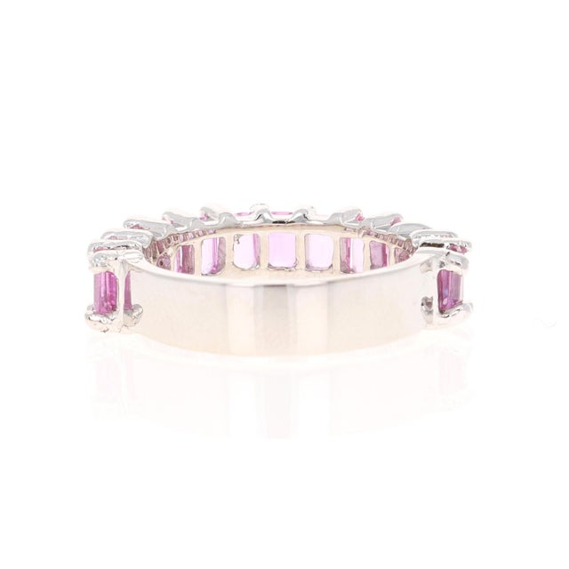 Roshe Jewels 3.44 Carat Emerald Cut Pink Sapphire Ring in 18k White Gold, Size 7 For Sale - Image 4 of 8