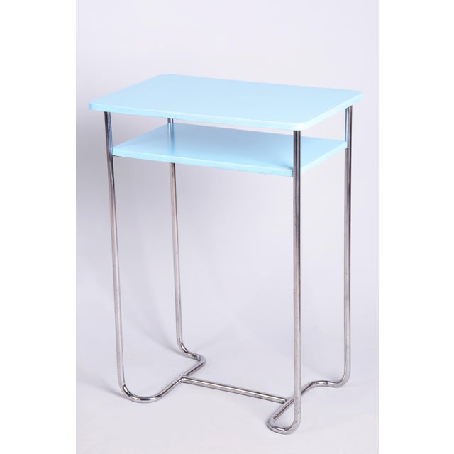 Czech Bauhaus Side Table in Wood and Chrome attributed to Mücke-Melder, 1930s For Sale - Image 9 of 9