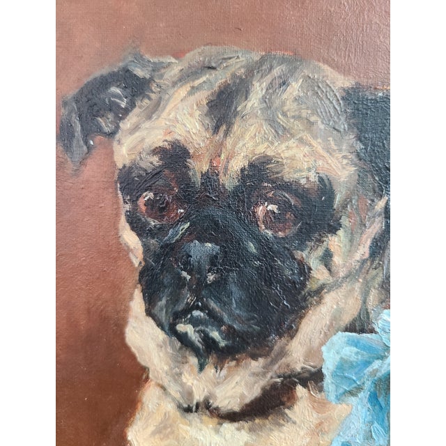 Antique Dog Oil Painting Moody Portrait of a Pug For Sale - Image 4 of 12
