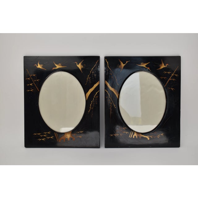 1920s Japanese Black Lacquer Picutre Frames- Set of 2 For Sale - Image 11 of 11