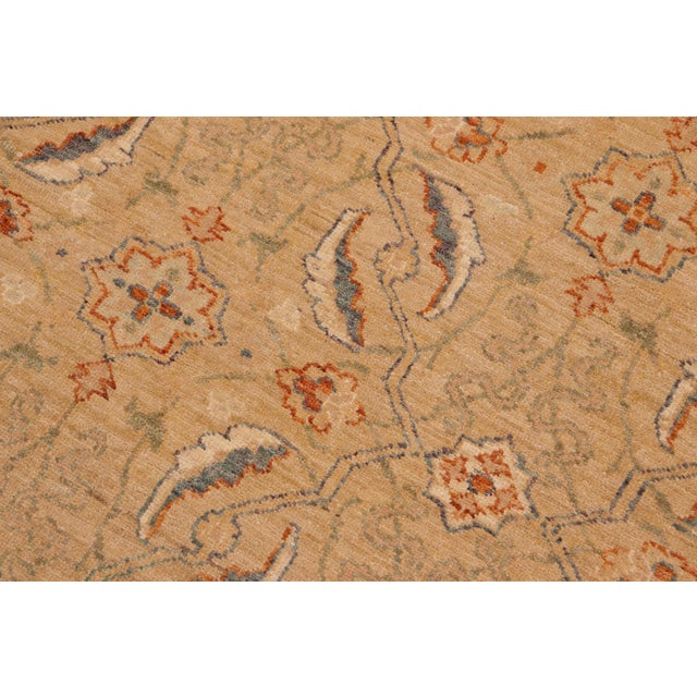 Classic Ziegler Tan Green Hand-Knotted Wool Rug - 8'10'' X 10'1'' For Sale - Image 4 of 8