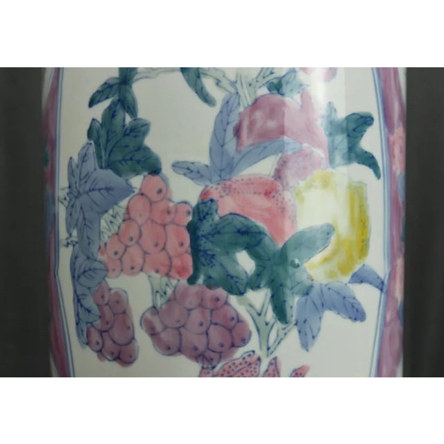 Late 20th Century Late 20th Century Chinese Porcelain Hand Painted Floral Umbrella Stand For Sale - Image 5 of 12