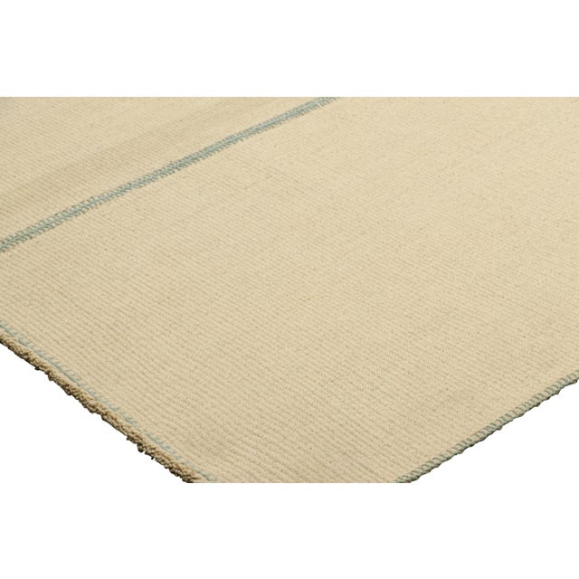 Rug & Kilim’s Contemporary Oversized Kilim in Blue and Beige Textural Stripes For Sale In New York - Image 6 of 7
