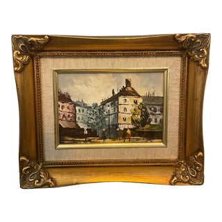 Mid 20th Century European Street Scene Original Framed Painting For Sale