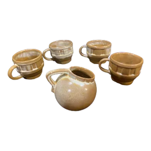 Vintage Frankhoma Coffee Mug Set With Sugar Bowl- 5 Pieces