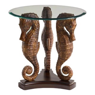 Vintage Seahorse Table With Beveled Glass For Sale