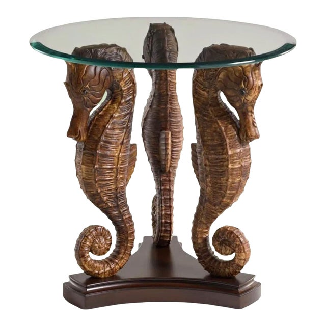 Vintage Seahorse Table With Beveled Glass For Sale