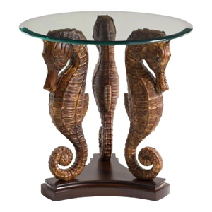 Vintage Seahorse Table With Beveled Glass