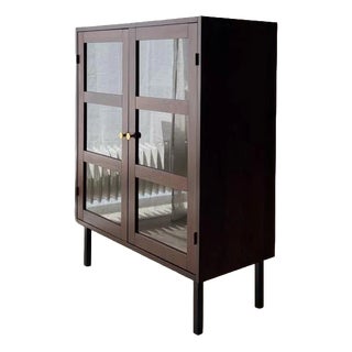 Mid-Century Display Cabinet in Dark Wood and Glass For Sale